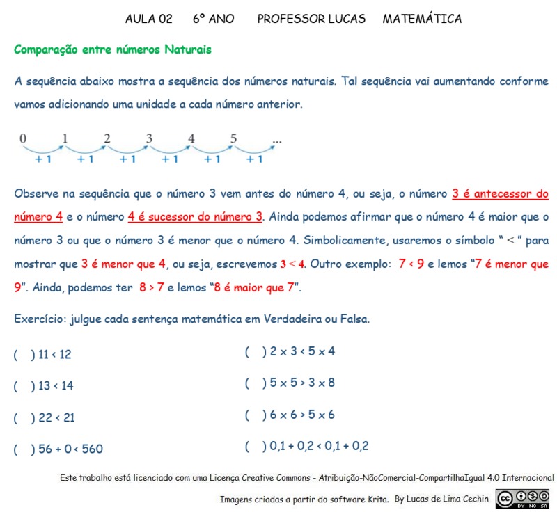 Matemática para 6º ano - PARTE I